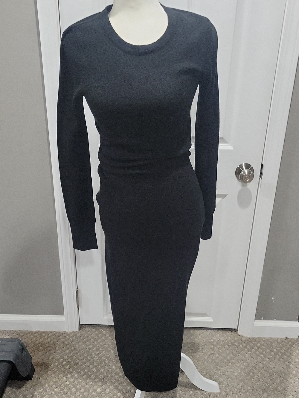 French Connection Black Long Sleeve Midi Sheath Dress